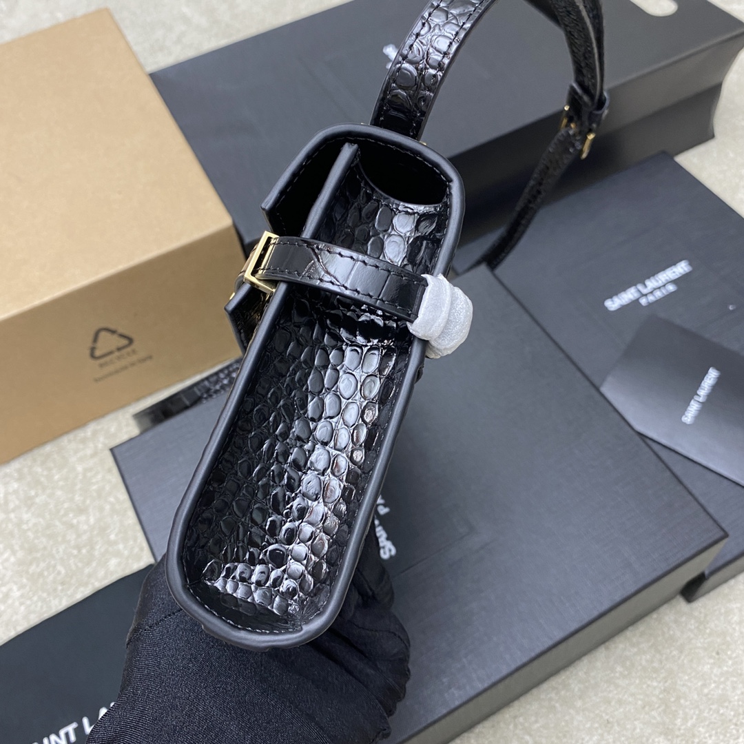 高仿YSL聖羅蘭包包 Manhattan BOX SAINT LAURENT mini 黑鱷/金