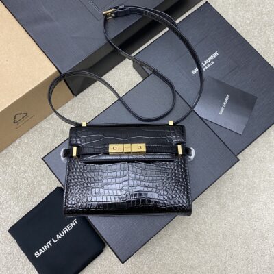 高仿YSL聖羅蘭包包 Manhattan BOX SAINT LAURENT mini 黑鱷/金
