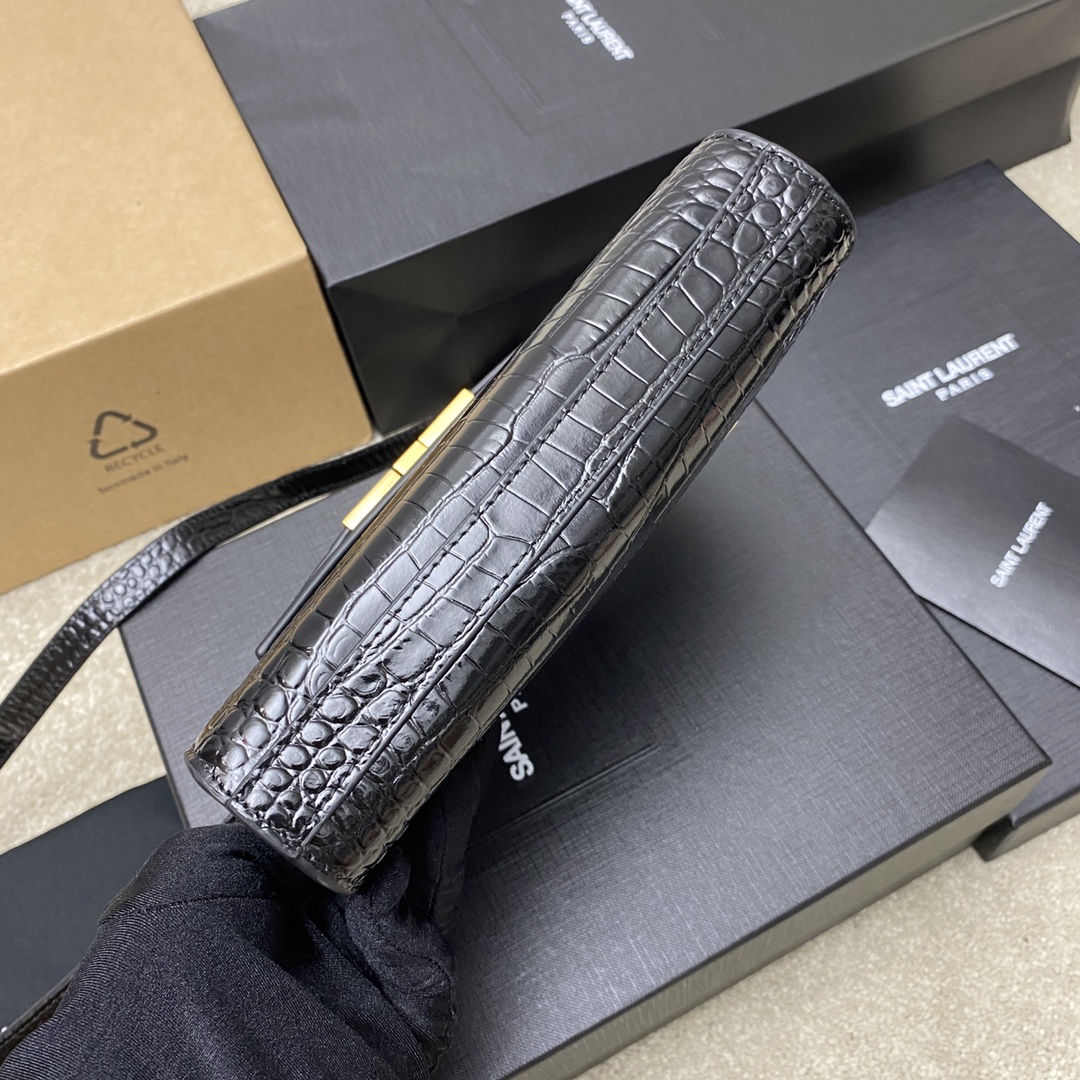高仿YSL聖羅蘭包包 Manhattan BOX SAINT LAURENT mini 黑鱷/金