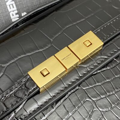 高仿YSL聖羅蘭包包 Manhattan BOX SAINT LAURENT mini 黑鱷/金