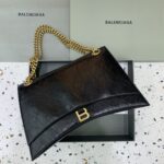 高仿奢侈品BALENCIAGA巴黎世家包包 crush最香沙漏鏈條包 大號爆裂黑色