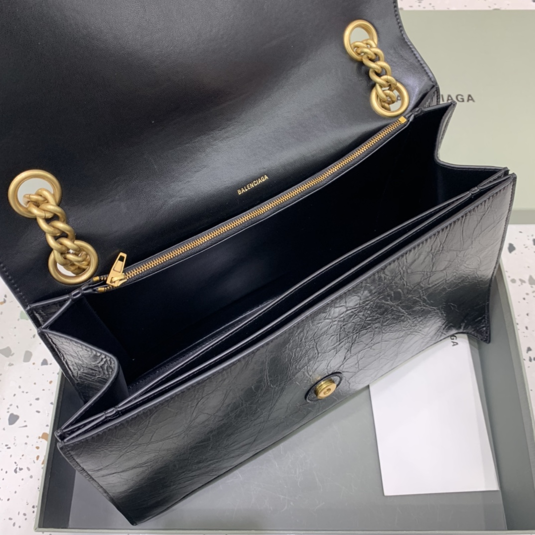 高仿奢侈品BALENCIAGA巴黎世家包包 crush最香沙漏鏈條包 大號爆裂黑色