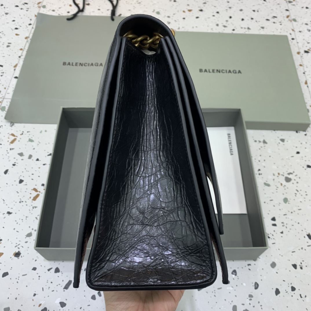 高仿奢侈品BALENCIAGA巴黎世家包包 crush最香沙漏鏈條包 大號爆裂黑色