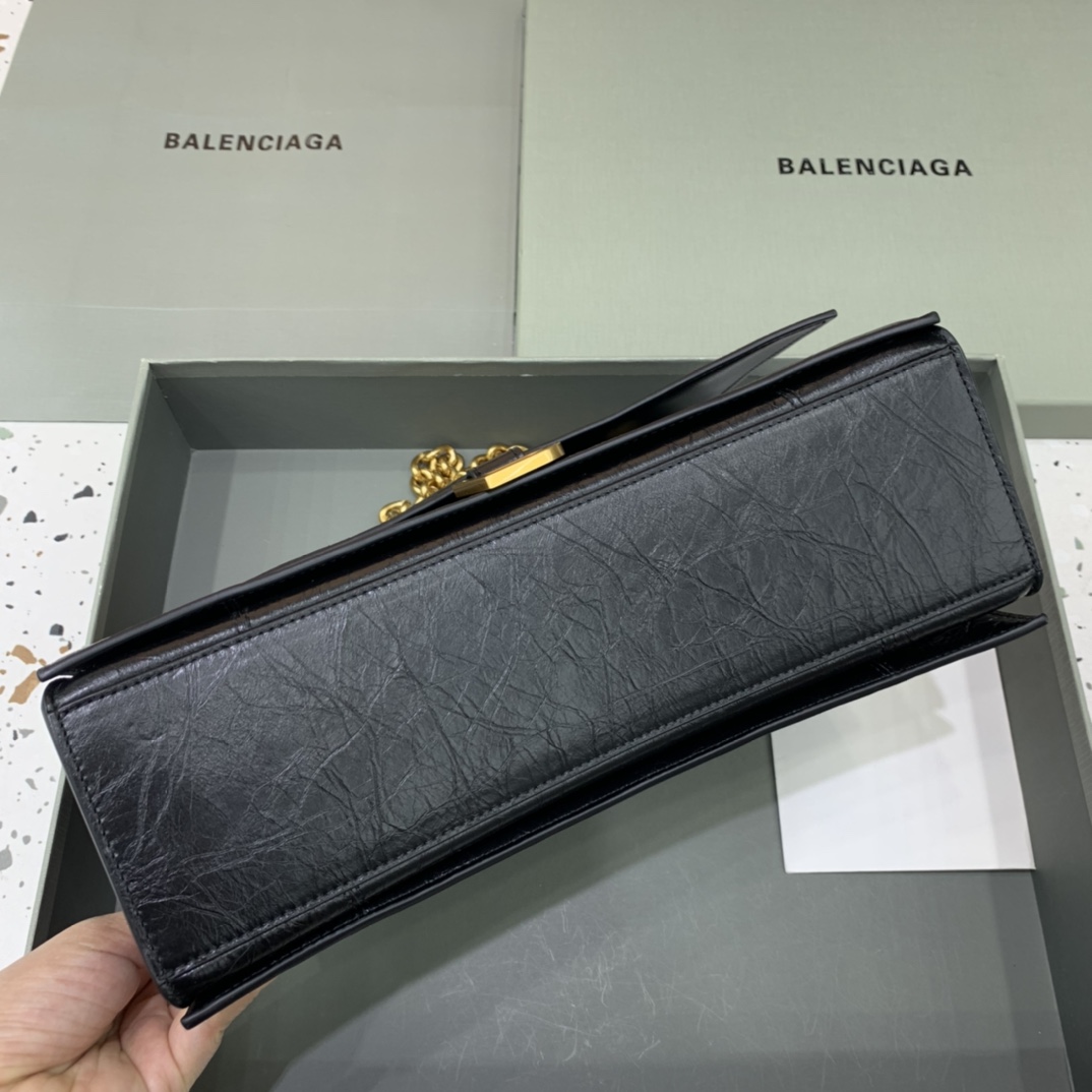 高仿奢侈品BALENCIAGA巴黎世家包包 crush最香沙漏鏈條包 中號爆裂黑色