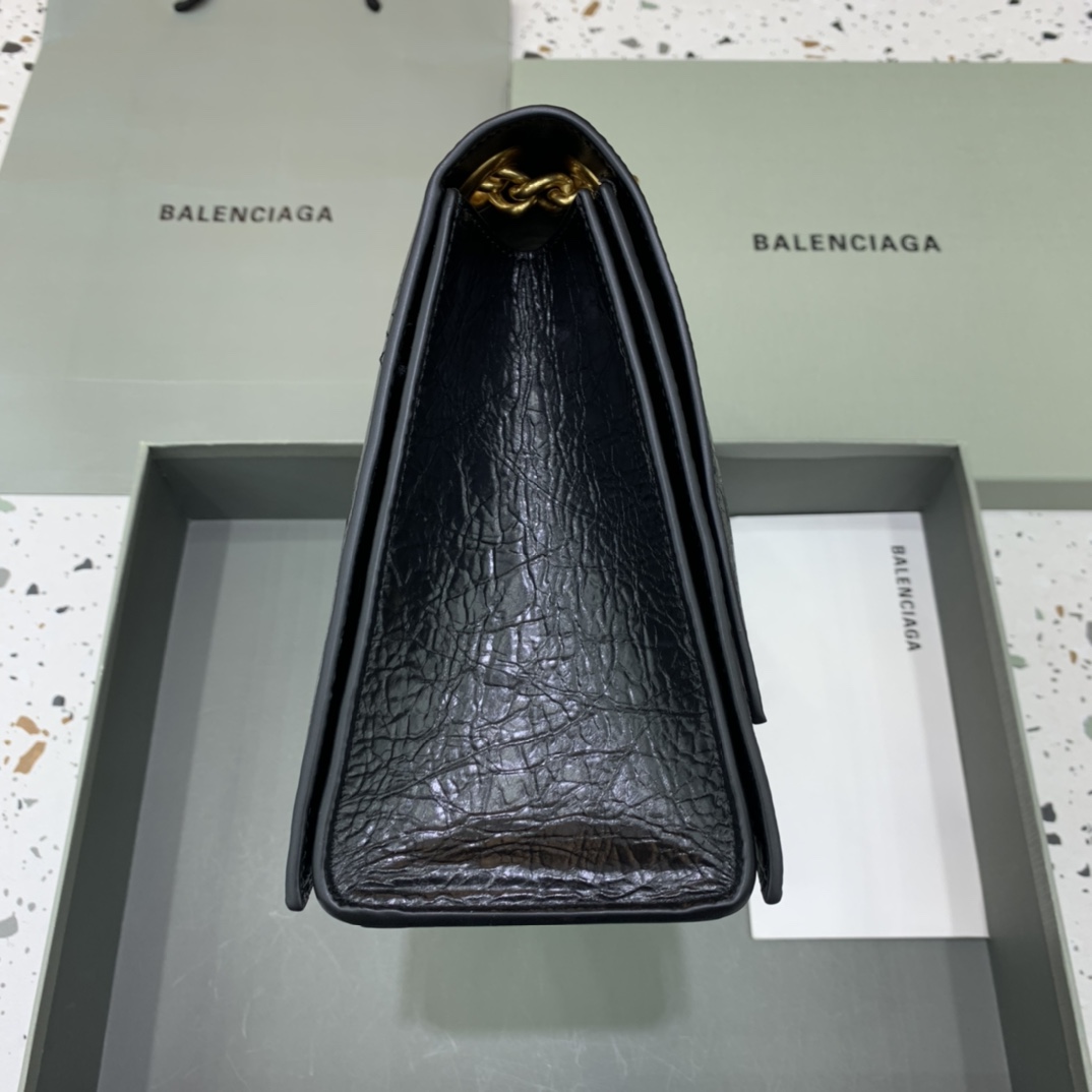 高仿奢侈品BALENCIAGA巴黎世家包包 crush最香沙漏鏈條包 中號爆裂黑色