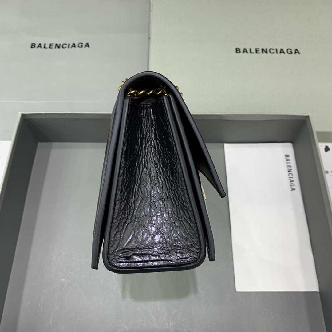 高仿奢侈品BALENCIAGA巴黎世家包包 crush最香沙漏鏈條包 小號爆裂黑色