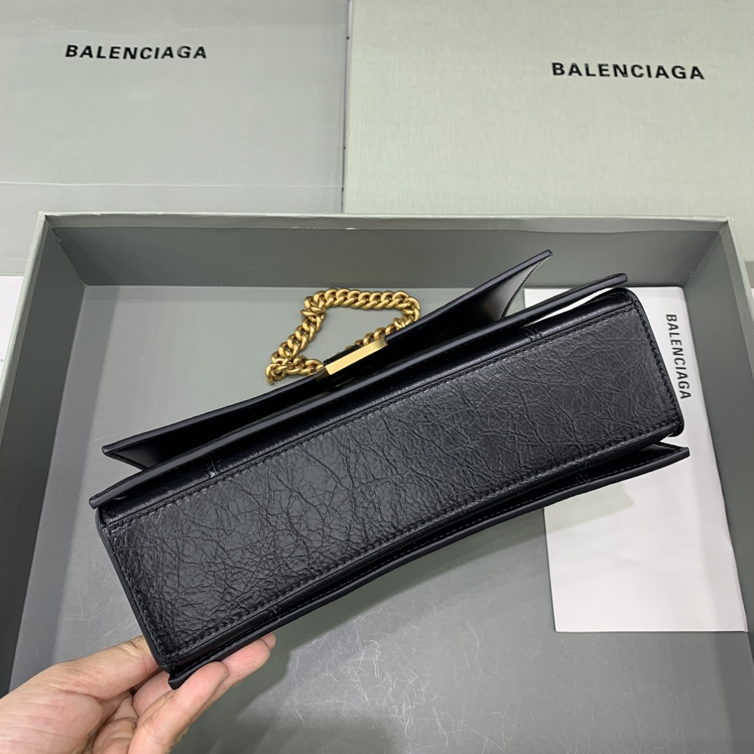 高仿奢侈品BALENCIAGA巴黎世家包包 crush最香沙漏鏈條包 小號爆裂黑色