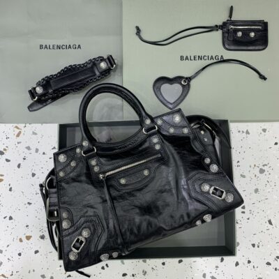 複刻高仿BALENCIAGA巴黎世家包包 Neo cagole機車包 黑色鑽扣