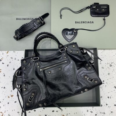 複刻高仿BALENCIAGA巴黎世家包包 Neo cagole機車包 黑色銀扣
