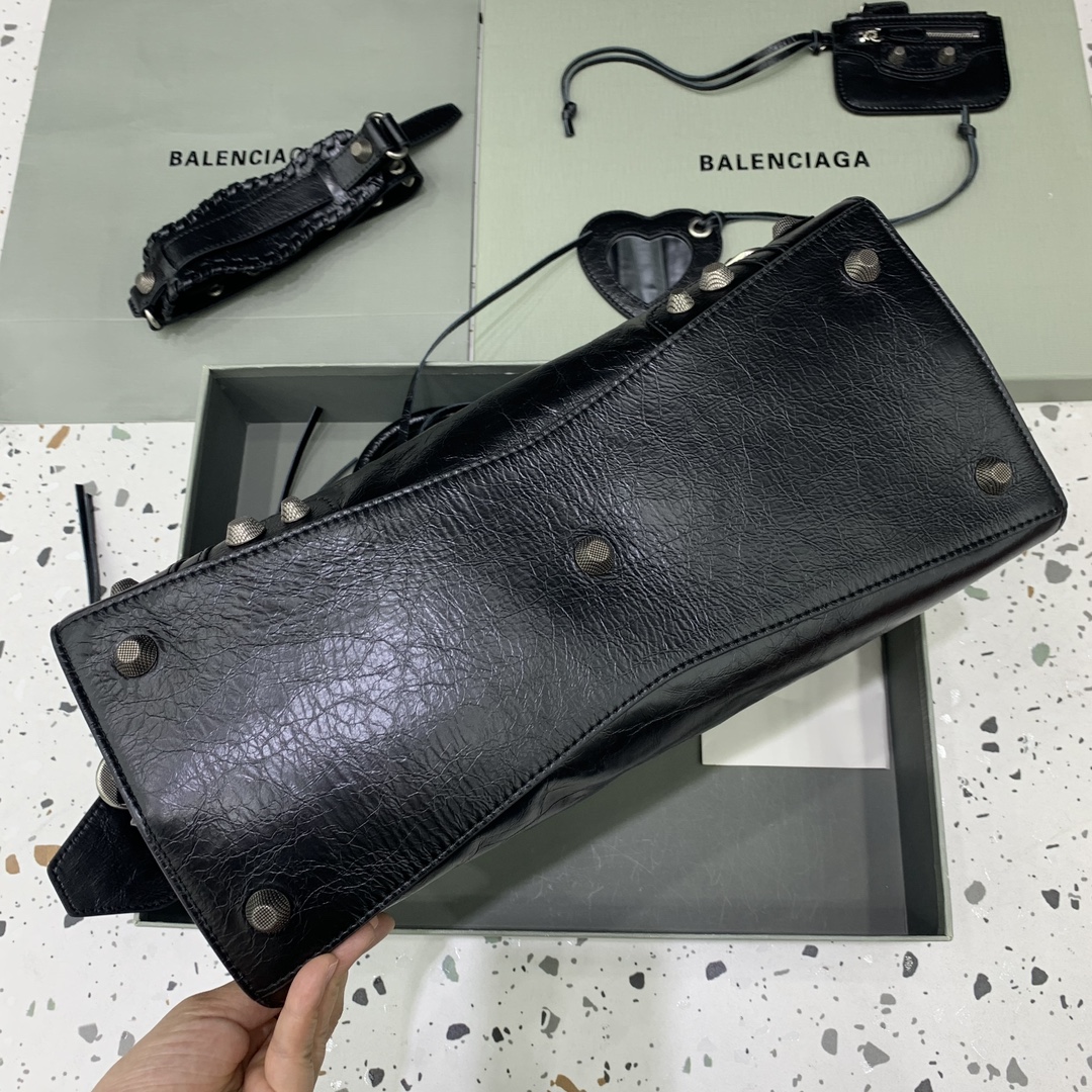 複刻高仿BALENCIAGA巴黎世家包包 Neo cagole機車包 黑色銀扣