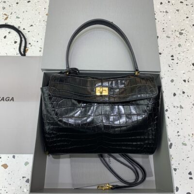 原單超A貨BALENCIAGA巴黎世家包包 𝐑𝐎𝐃𝐄𝐎 𝐁𝐀𝐆 小號鱷魚黑