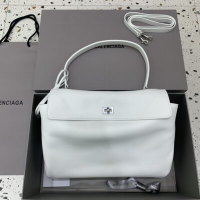 高仿超A貨BALENCIAGA巴黎世家包包 𝐑𝐎𝐃𝐄𝐎 𝐁𝐀𝐆 中號白色銀扣