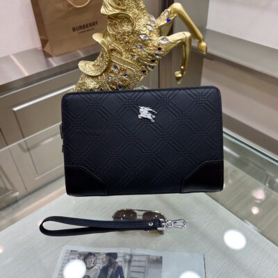 Burberry巴寶莉頂級原單格子紋牛皮公文包商務手提包奧