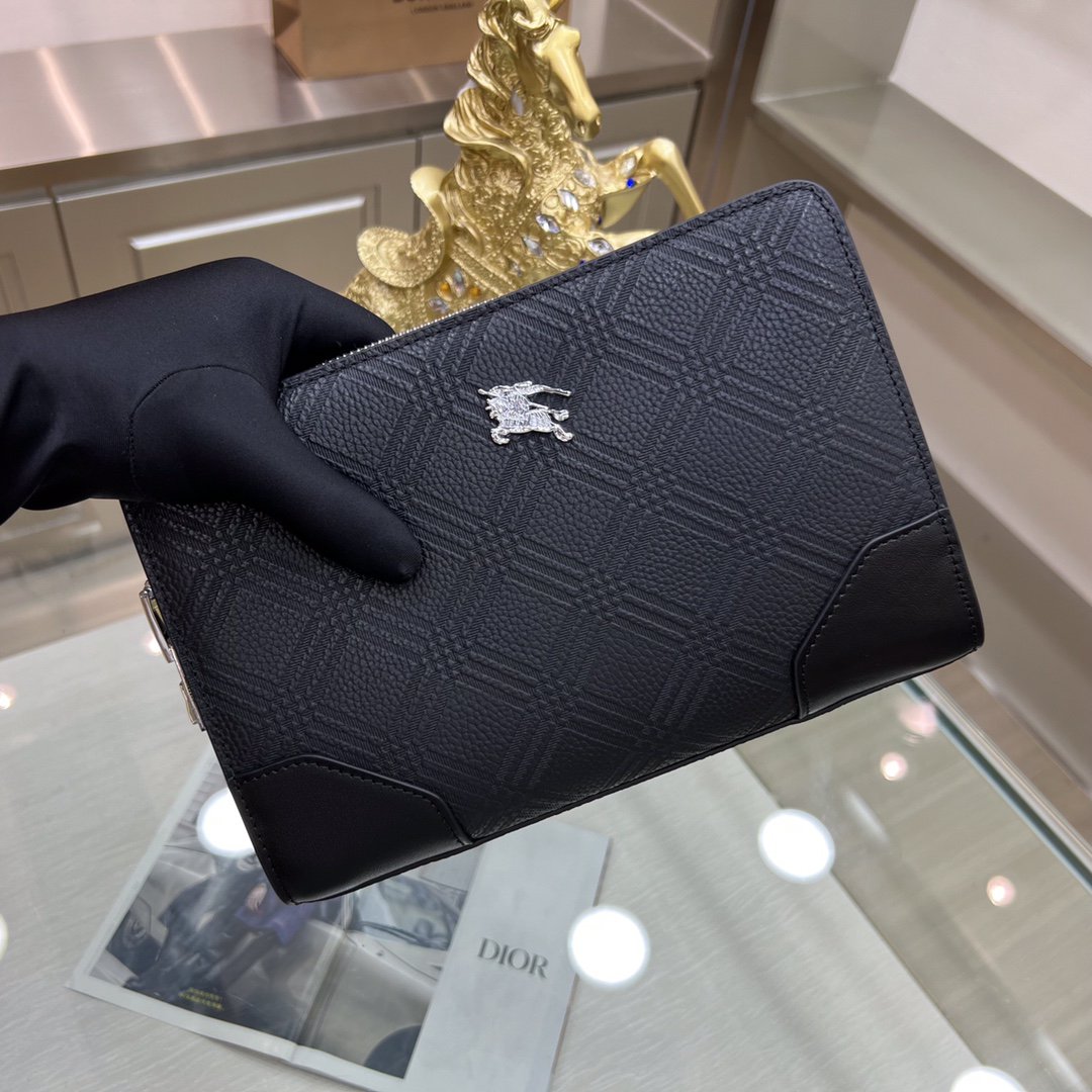 Burberry巴寶莉頂級原單格子紋牛皮公文包商務手提包奧