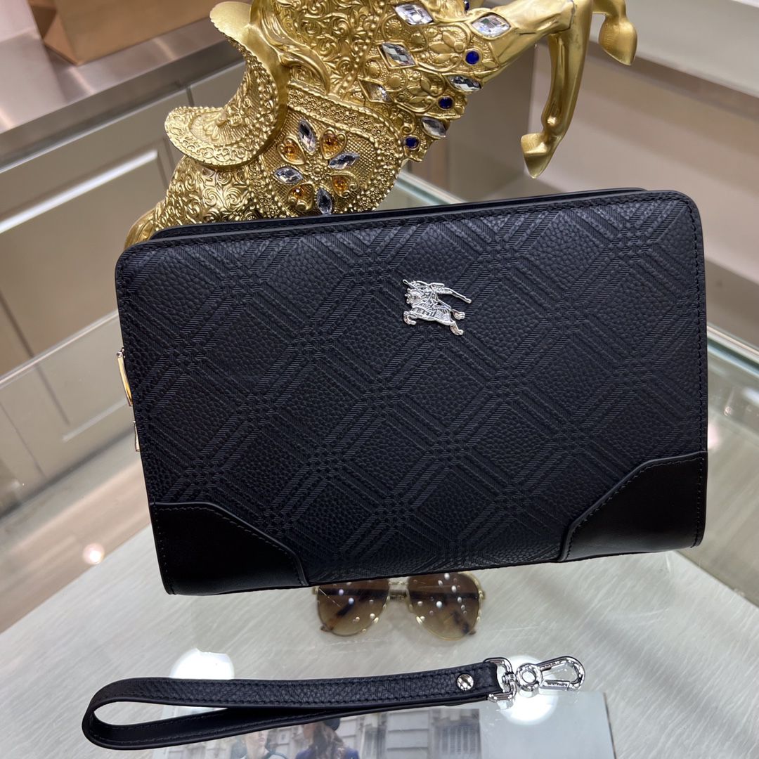 Burberry巴寶莉頂級原單格子紋牛皮公文包商務手提包奧