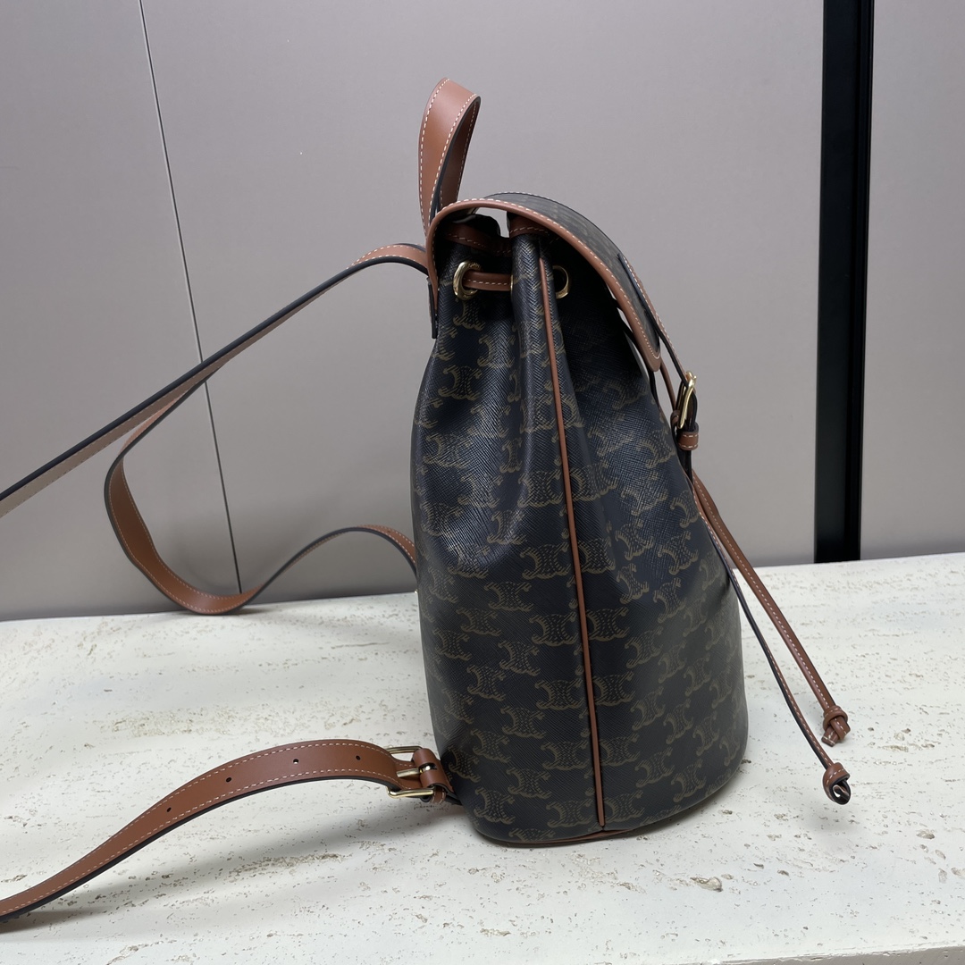 原單複刻Celine賽琳包 FOLCO TRIOMPHE CANVAS標誌印花和牛皮革揹包