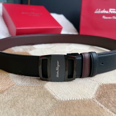頂級原單菲拉格慕真皮男裝腰帶黑色專櫃同步