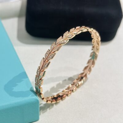高仿Tiffany蒂芙尼Paper Flowers系列葉子手鐲925純銀厚金手鐲