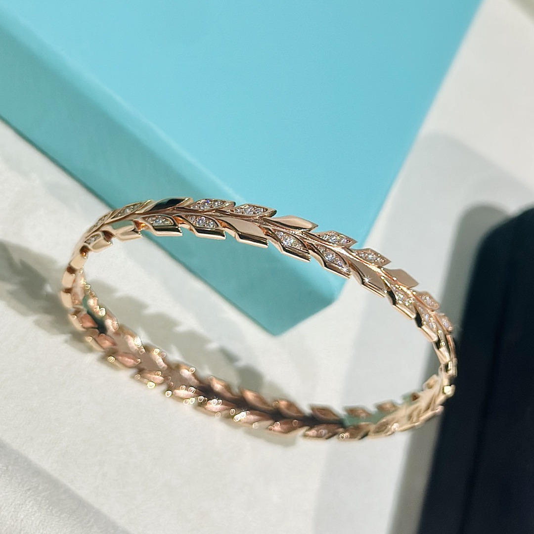 高仿Tiffany蒂芙尼Paper Flowers系列葉子手鐲925純銀厚金手鐲