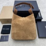 1比1複刻YSL聖羅蘭包包 LE5A7 Hobo手袋 磨砂棕皮金扣