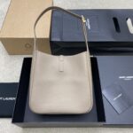 超A貨YSL聖羅蘭包包 LE 5 À 7 小型粒面皮革柔軟手袋 杏色/古金