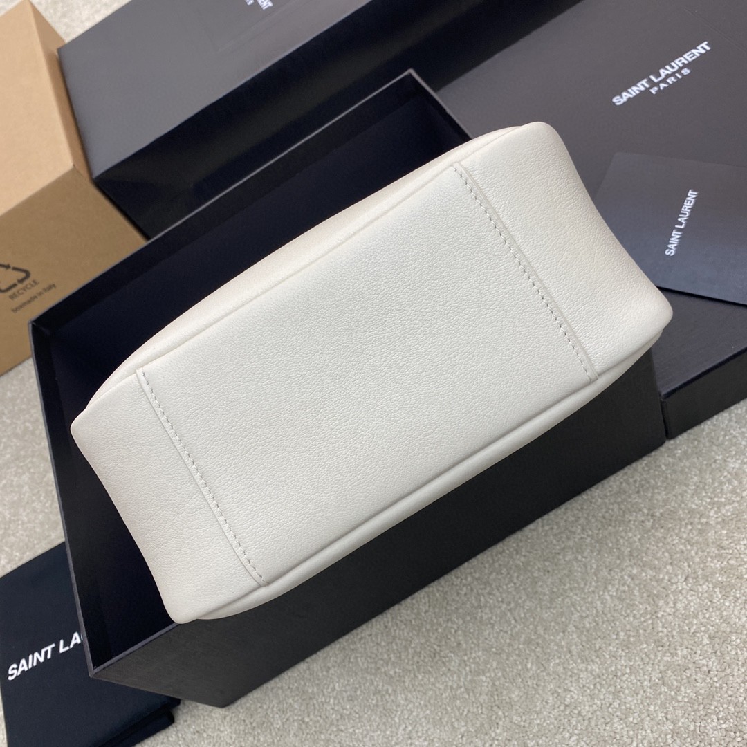超A貨YSL聖羅蘭包包 LE 5 À 7 小型粒面皮革柔軟手袋 白色/古金