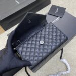 高仿YSL聖羅蘭包包 Envelope粒面絎縫皮革小型信封袋 黑色球紋/槍扣