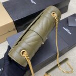高仿YSL聖羅蘭包包 Envelope粒面絎縫皮革小型信封袋 橄欖綠色球紋/金扣