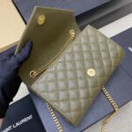 高仿YSL聖羅蘭包包 Envelope粒面絎縫皮革小型信封袋 橄欖綠色球紋/金扣