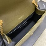 高仿YSL聖羅蘭包包 Envelope粒面絎縫皮革小型信封袋 橄欖綠色球紋/金扣