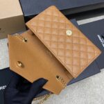 高仿YSL聖羅蘭包包 Envelope粒面絎縫皮革小型信封袋 棕色球紋/金扣