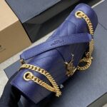 高仿YSL聖羅蘭包包 Envelope粒面絎縫皮革小型信封袋 藍色球紋/金扣