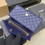 高仿YSL聖羅蘭包包 Envelope粒面絎縫皮革小型信封袋 藍色球紋/金扣