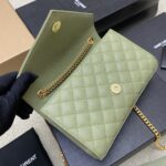 高仿YSL聖羅蘭包包 Envelope粒面絎縫皮革小型信封袋 牛油果綠色球紋/金扣