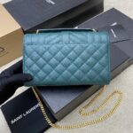 高仿YSL聖羅蘭包包 Envelope粒面絎縫皮革小型信封袋 松石綠色球紋/金扣