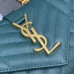 高仿YSL聖羅蘭包包 Envelope粒面絎縫皮革小型信封袋 松石綠色球紋/金扣