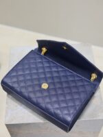 高端複刻YSL聖羅蘭包包 Envelope粒面絎縫皮革中型信封袋 藍色金扣魚子醬