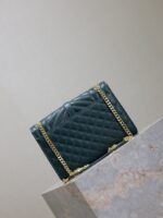高端複刻YSL聖羅蘭包包 Envelope粒面絎縫皮革中型信封袋 松石綠金扣魚子醬