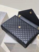 原單YSL聖羅蘭包包 Envelope粒面絎縫皮革大型信封袋 黑色金扣