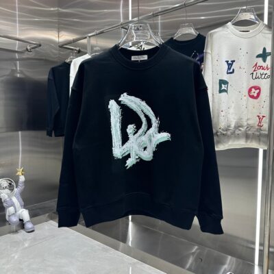 DIOR頂級原單時尚秋冬新品男女同款圓領印花運動衫 黑色衛衣