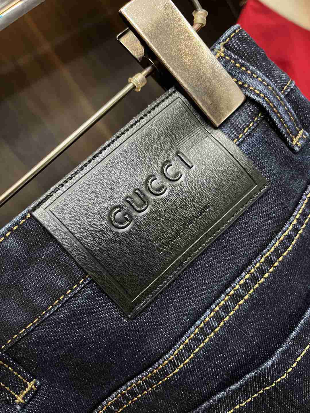 Gucci頂級奢侈品秋冬新款褲子牛仔褲深藍色高仿褲子