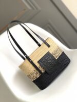 超A貨loewe羅意威包包 漸變酒椰纖維和牛皮革方形Basket手袋