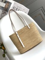 超A貨loewe羅意威包包 拉菲草和牛皮革 Square Basket 手袋 白色