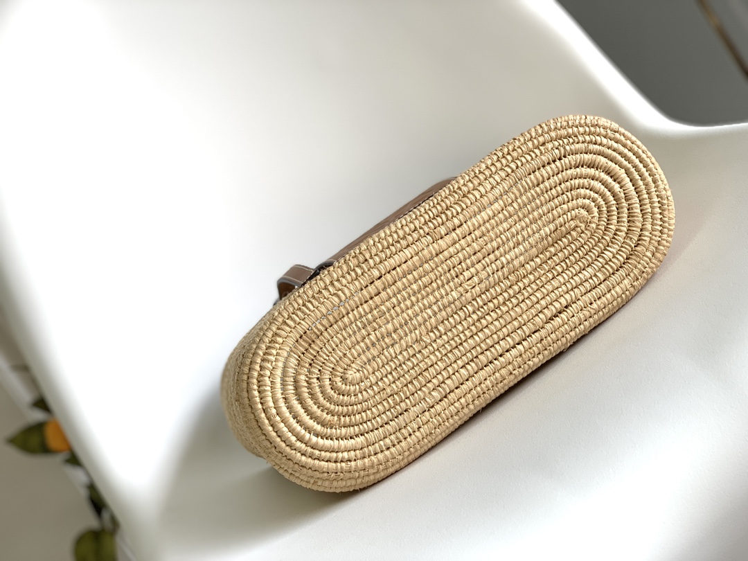 超A貨loewe羅意威包包 拉菲草和牛皮革 Square Basket 手袋 棕色