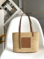 超A貨loewe羅意威包包 拉菲草和牛皮革 Square Basket 手袋 棕色