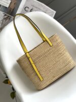 超A貨loewe羅意威包包 拉菲草和牛皮革 Square Basket 手袋 黃色