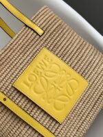 超A貨loewe羅意威包包 拉菲草和牛皮革 Square Basket 手袋 黃色