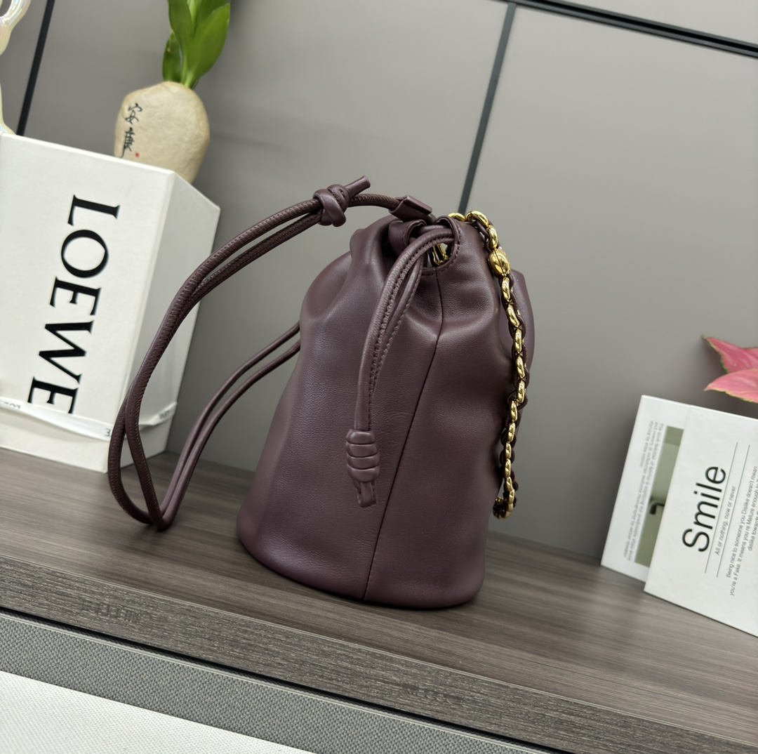 複刻loewe羅意威包包 Flamenco Purse Bucket水桶包 艮第紅