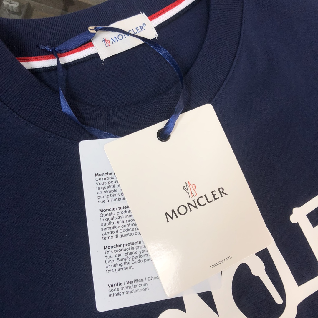 蒙口Moncler男女同款專櫃同步高仿短袖純棉T恤 寶藍色