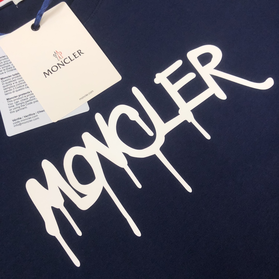 蒙口Moncler男女同款專櫃同步高仿短袖純棉T恤 寶藍色